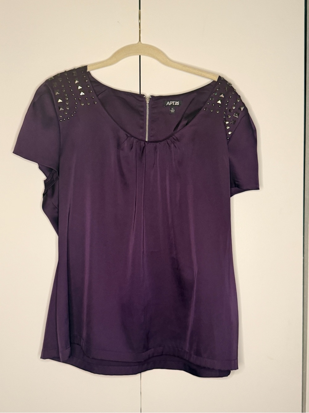 Apt 9 Women's Purple Short Sleeve Embellished Back-Zip Top